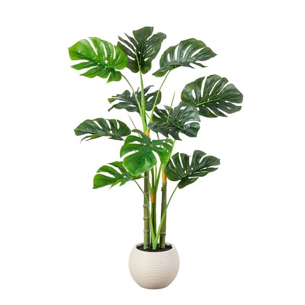3.5 ft. Artificial Monstera Tree in White Round Planter