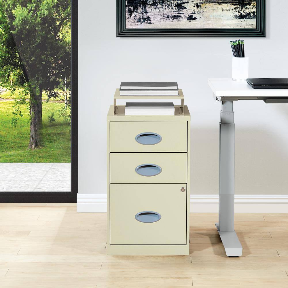 Tan Vertical 3 Drawer Lockable Metal File Cabinet with Top Shelf