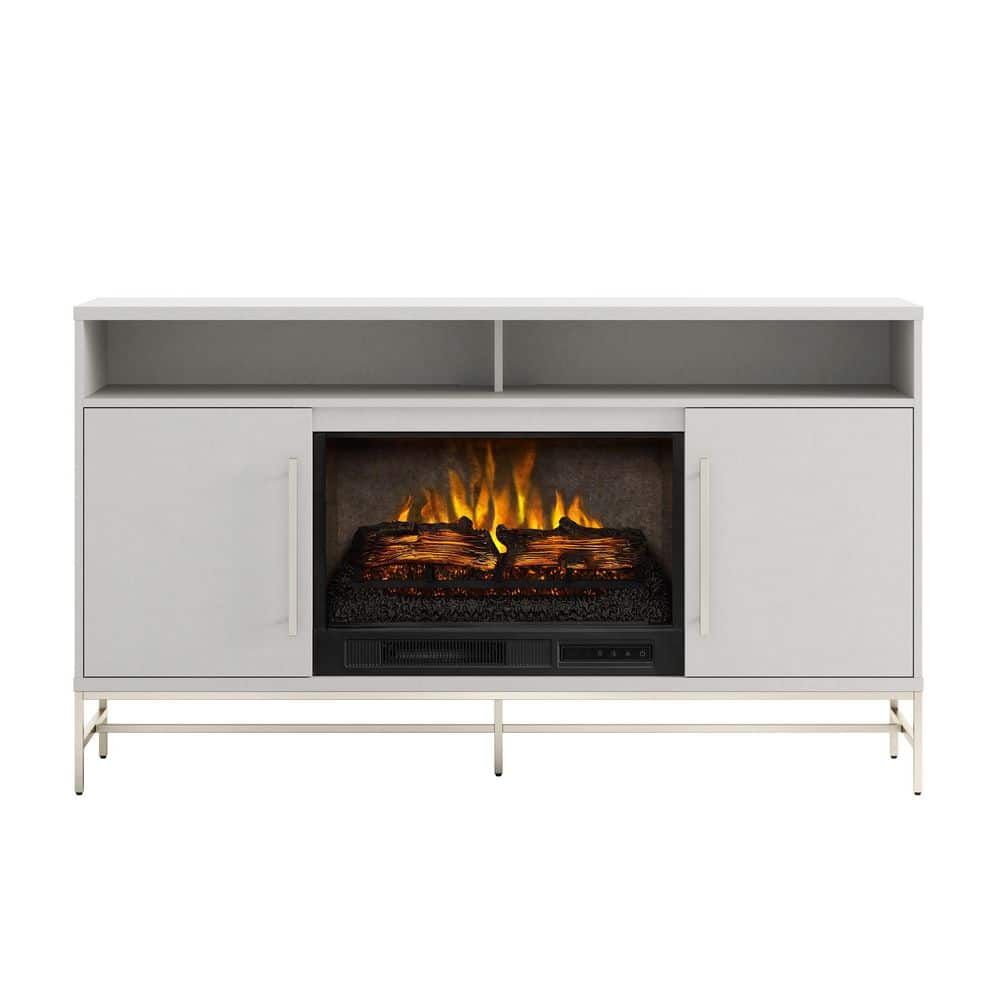 SCOTT LIVING KAPLAN 60 in. Freestanding Media Console Wooden Electric Fireplace in White -  HDSLFP60L-1B
