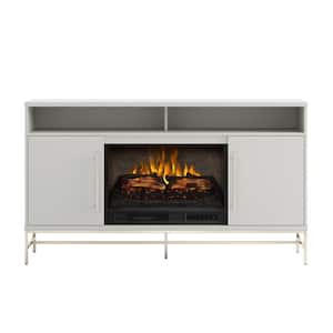 KAPLAN 60 in. Freestanding Media Console Wooden Electric Fireplace in White