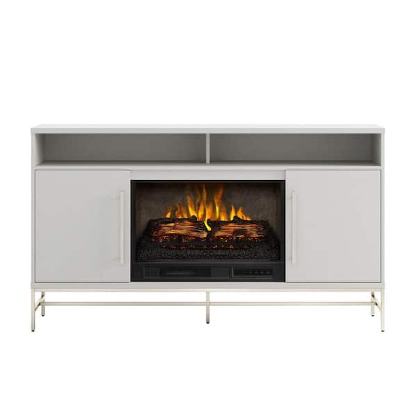 SCOTT LIVING KAPLAN 60 in. Freestanding Media Console Wooden Electric Fireplace in White