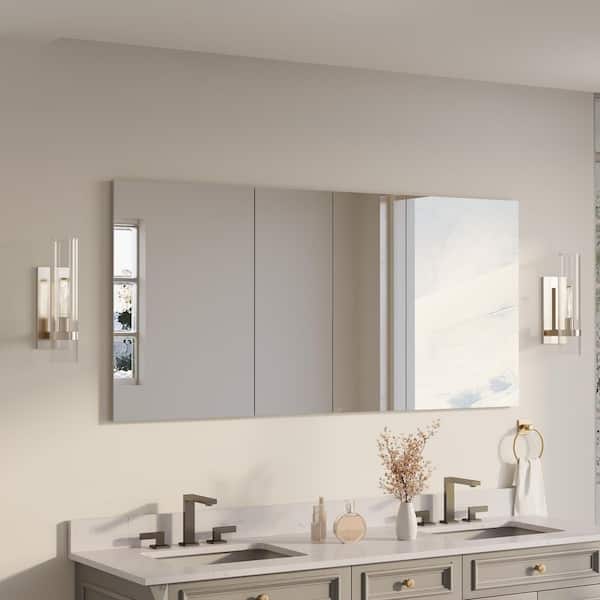 64 in. W x 30 in. H Rectangular Recess/Surface Mount Medicine Cabinet with Mirror, 4-Soft Close Door
