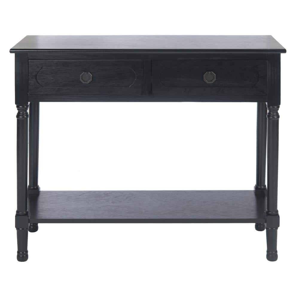 Allura Black Wood and Metal Console Table with Storage
