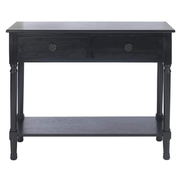 SAFAVIEH Allura 13 in. Black Rectangle Wood Console Table with Drawer