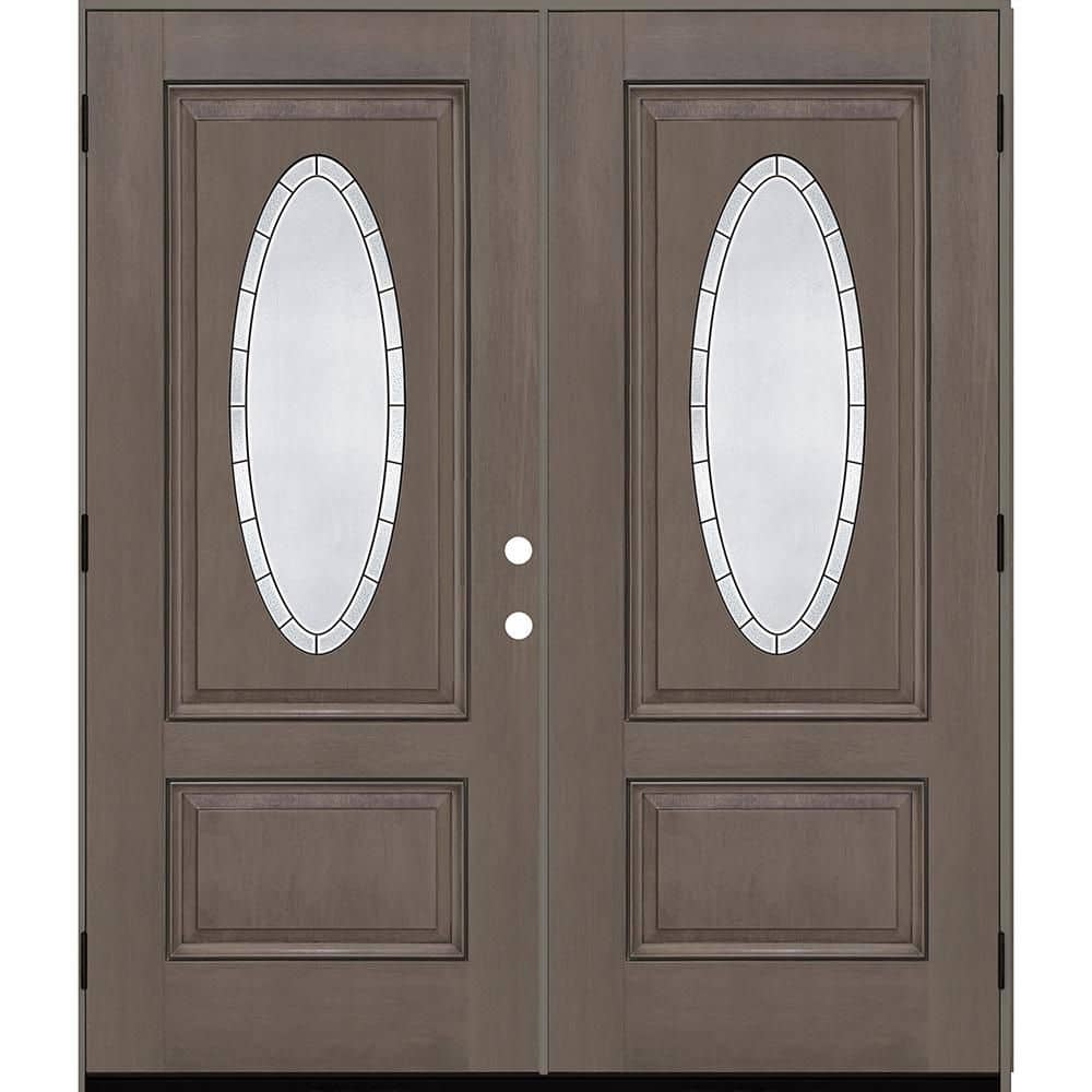 Regency 72 in. x 80 in. 3/4L Oval Empire Deco Glass RHOS Ashwood Fiberglass Double Prehung Front Door with 6-9/16 Jamb price history on PriceWatchPro