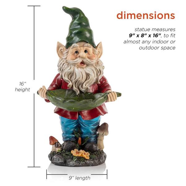 Alpine Corporation 16 in. Tall Outdoor Garden Gnome and Bird