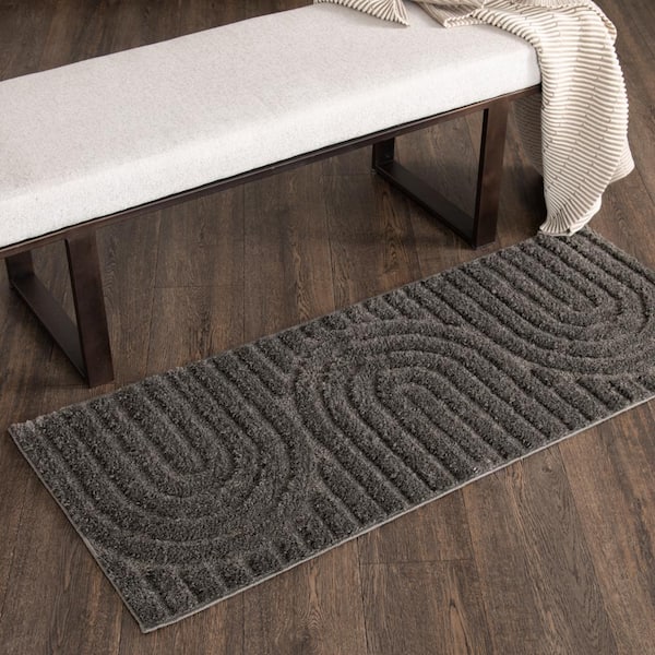 Oathil Dark Iron Gray 2 ft. x 5 ft. Geometric Runner Rug