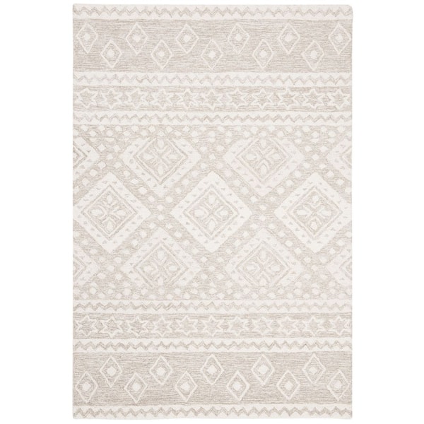 SAFAVIEH Micro-Loop Beige/Ivory Doormat 3 ft. x 5 ft. Tribal Border Diamonds Area Rug