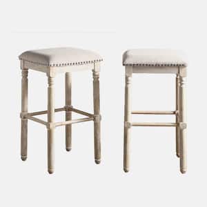 29.25 in. Tan Wood Upholstered Bar Stools, Set of 2