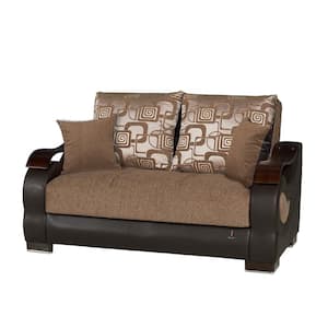 Urban Collection Convertible 65 in. Brown Chenille 2-Seater Loveseat with Storage
