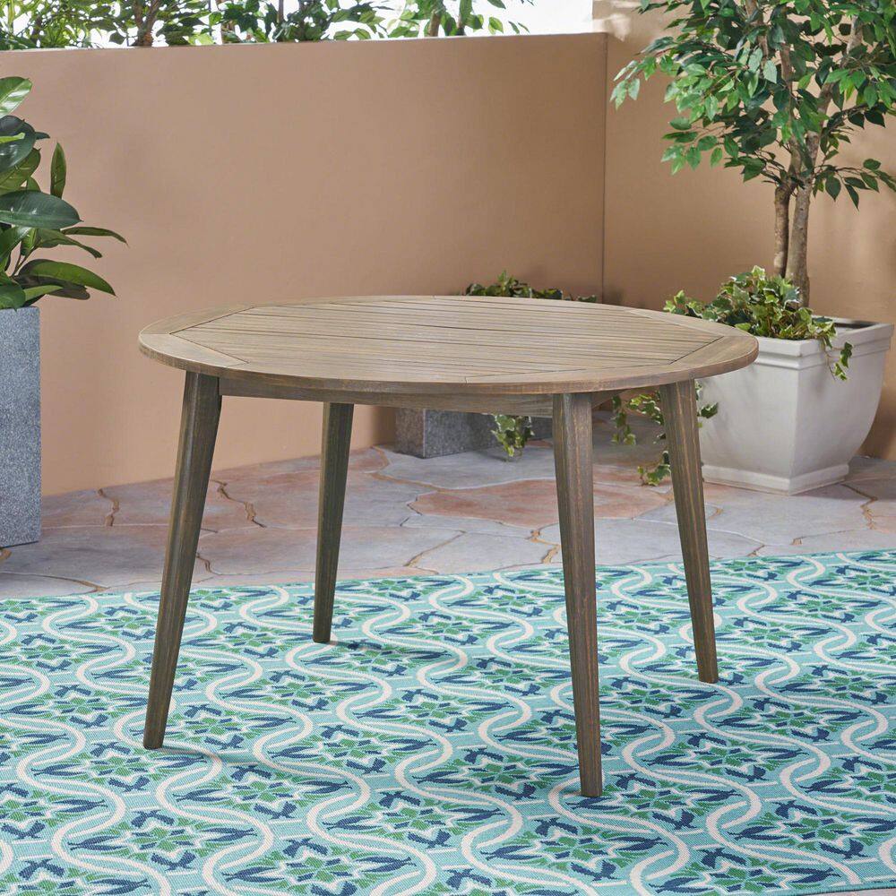 Gray Acacia Wood Round Outdoor Dining Table for 4