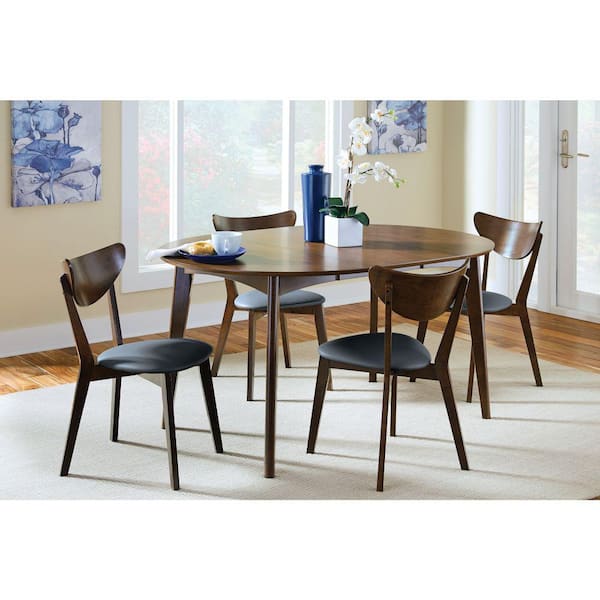 Black and brown round dining table Benjara Round Mid Century Dark Walnut Brown Modern Dining Table Bm168071 The Home Depot