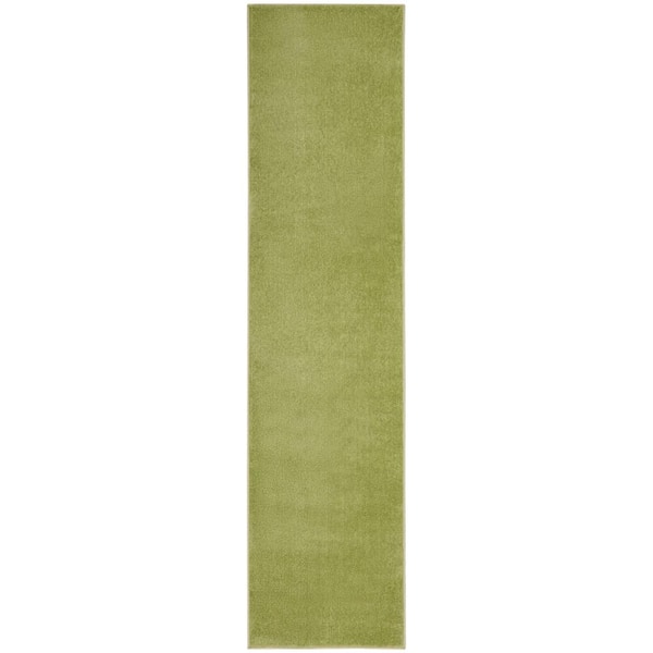Essentials 2 ft. x 14 ft. Green Solid Contemporary Kitchen Runner Indoor/Outdoor Area Rug