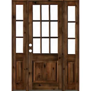 64 in. x 96 in. Rustic Knotty Alder Provincial Stain Right-Hand 15-Lite Clear Wood Single Prehung Front Door/Sidelites