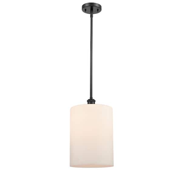 Innovations Cobbleskill 1-Light Matte Black Shaded Pendant Light with Matte White Glass Shade