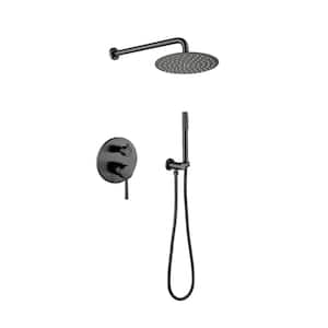 10 in. Single Handle 2-Spray Shower Faucet 2.0 GPM with Pressure Balance and Hand Shower in Matte Black Shower System