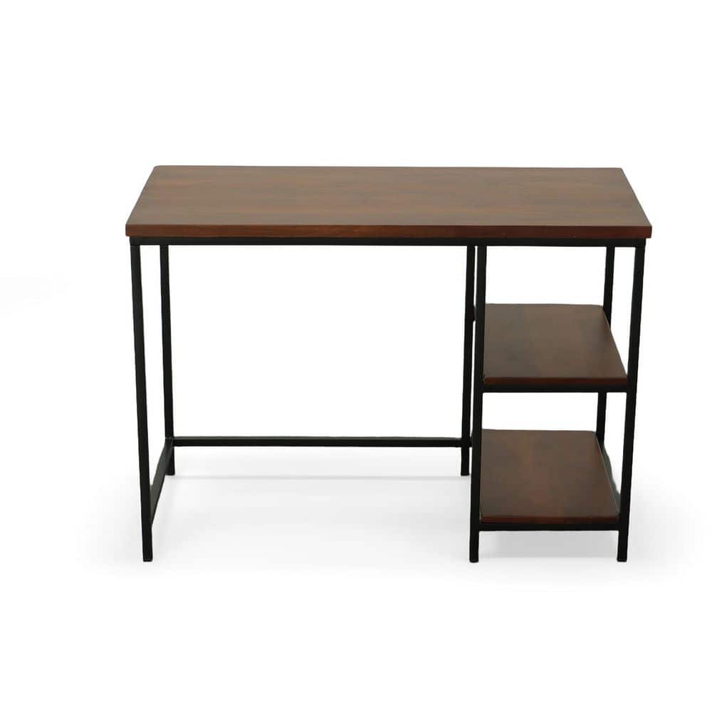 Chestnut Brown Mango Wood and Black Metal Desk with Shelves