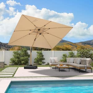 9 ft. x 12 ft. Outdoor Patio Cantilever Umbrella Teak Finished Offset 360° Rotation Umbrella in Beige