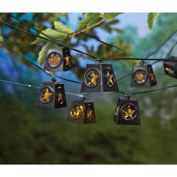 Hampton Bay 10-Light 150 in. Integrated LED Outdoor Solar String Light with Lone Star Shade