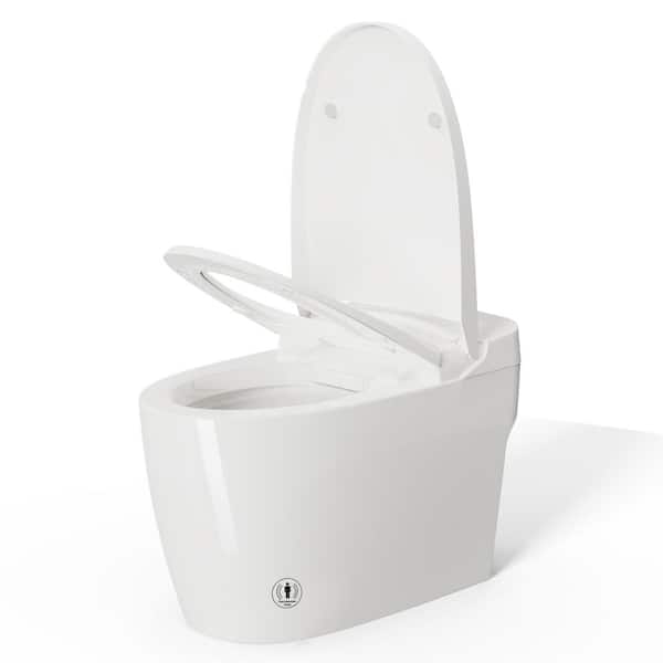 Simple Project 1-Piece 1.28 GPF Single Flush Elongated Tankless Smart Toilet in White, Auto Flush, Heated Seat, Night Light
