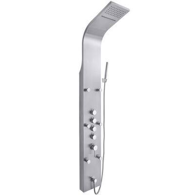 65 in. 6-Jet Shower Panel System in Stainless Steel with Rainfall Waterfall Shower Head and Handheld Shower Wand