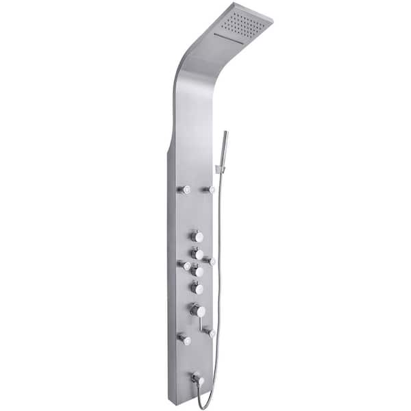 AKDY 65 in. 6-Jet Shower Panel System in Stainless Steel with Rainfall Waterfall Shower Head and Handheld Shower Wand