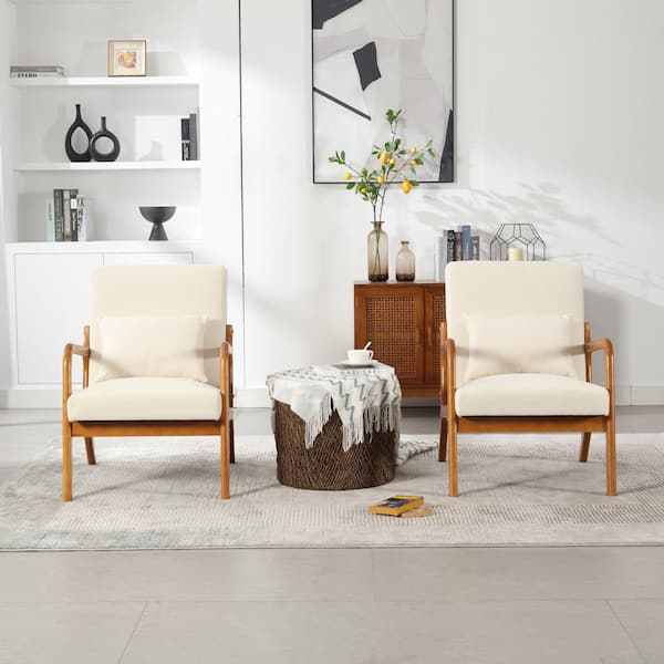 CSC DECOR INC Beige Velvet Armchair Modern Solid Wood Comfy Lounge - Main Image