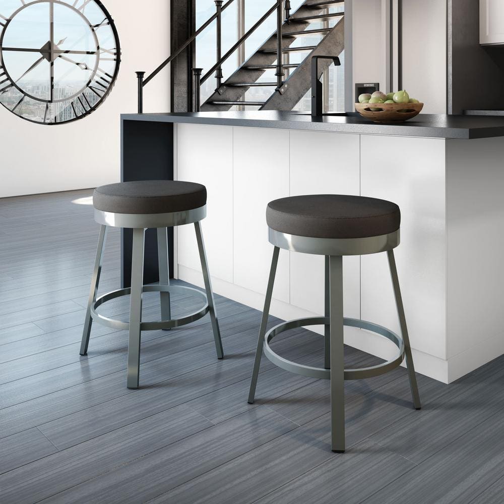 31" Swivel Backless Bar Stool in Metallic Grey and Charcoal Black