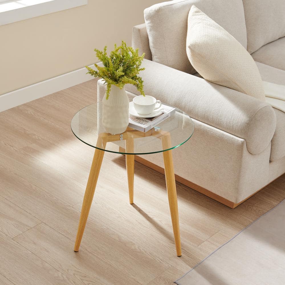 Van Beuren Beech and Clear Glass Round Coffee and Side Table Set
