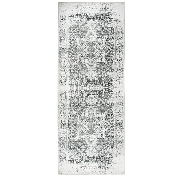 Himalayas Green Creme 2 ft. 2 in. x 6 ft. Machine Washable Modern Floral Abstract Polyester Non-Slip Backing Area Rug