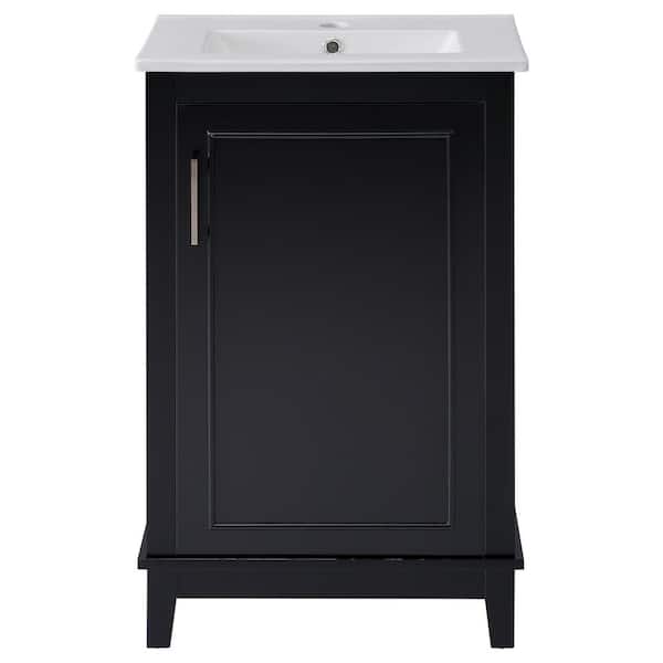 Nestfair 20 in. W x 15.5 in. D x 33.3 in. H Single Sink Freestanding Bath Vanity in Black with White Ceramic Top