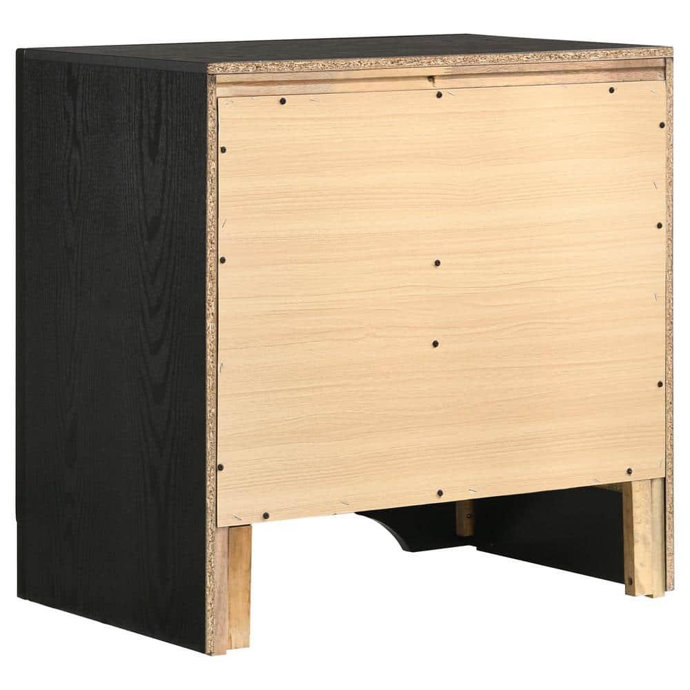 Contemporary Black 2-Drawer Nightstand with Rhinestone Handles
