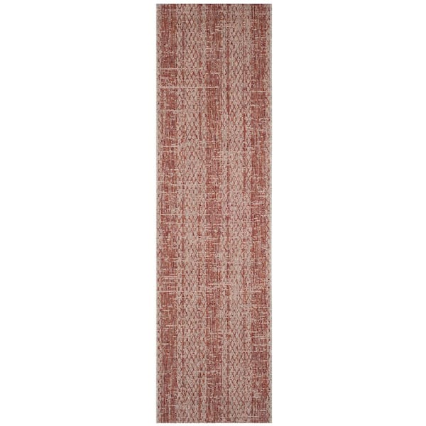 Courtyard Light Beige/Terracotta 2 ft. x 12 ft. Distressed Striped Diamond Indoor/Outdoor Patio  Runner Rug