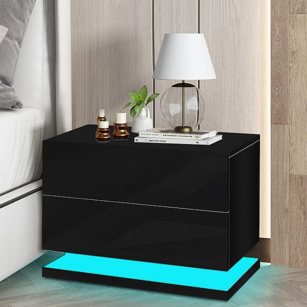 YIYIBYUS Modern High Gloss 2Drawer MDF Black Nightstand HGWMTZXL3752