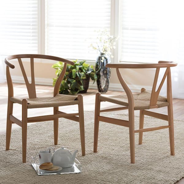 Wishbone Mid-Century Light Brown Finish Wood Chair Set (2-Piece)