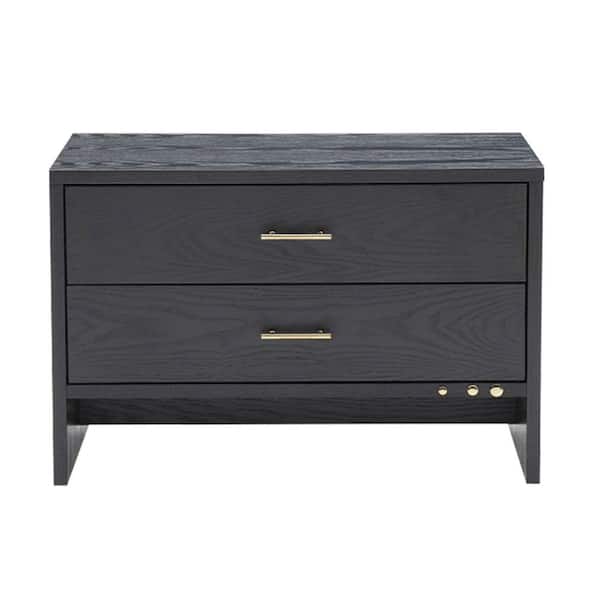 Benjara 26 in. 2-Drawer Gray Wooden Nightstand
