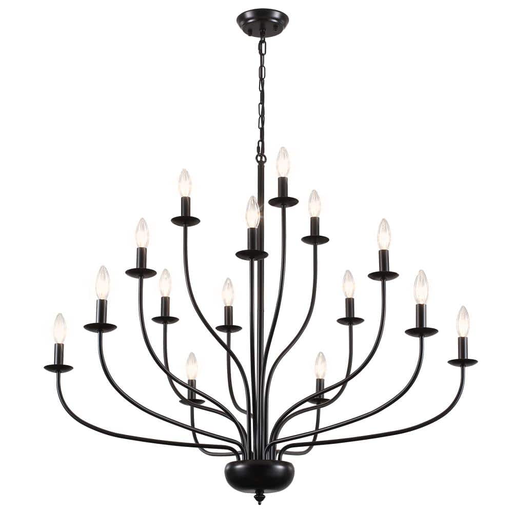 39.37 in. 15-light Black Classic Farmhouse Tiered Candle Style Chandelier For Living Room Dining Room price history on PriceWatchPro