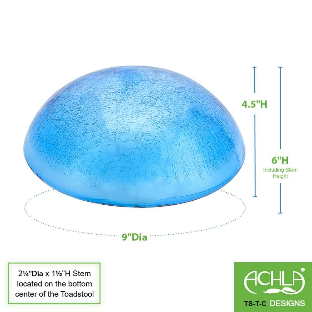 Teal Crackle Glass Garden Toadstool Gazing Ball, 9 Inch