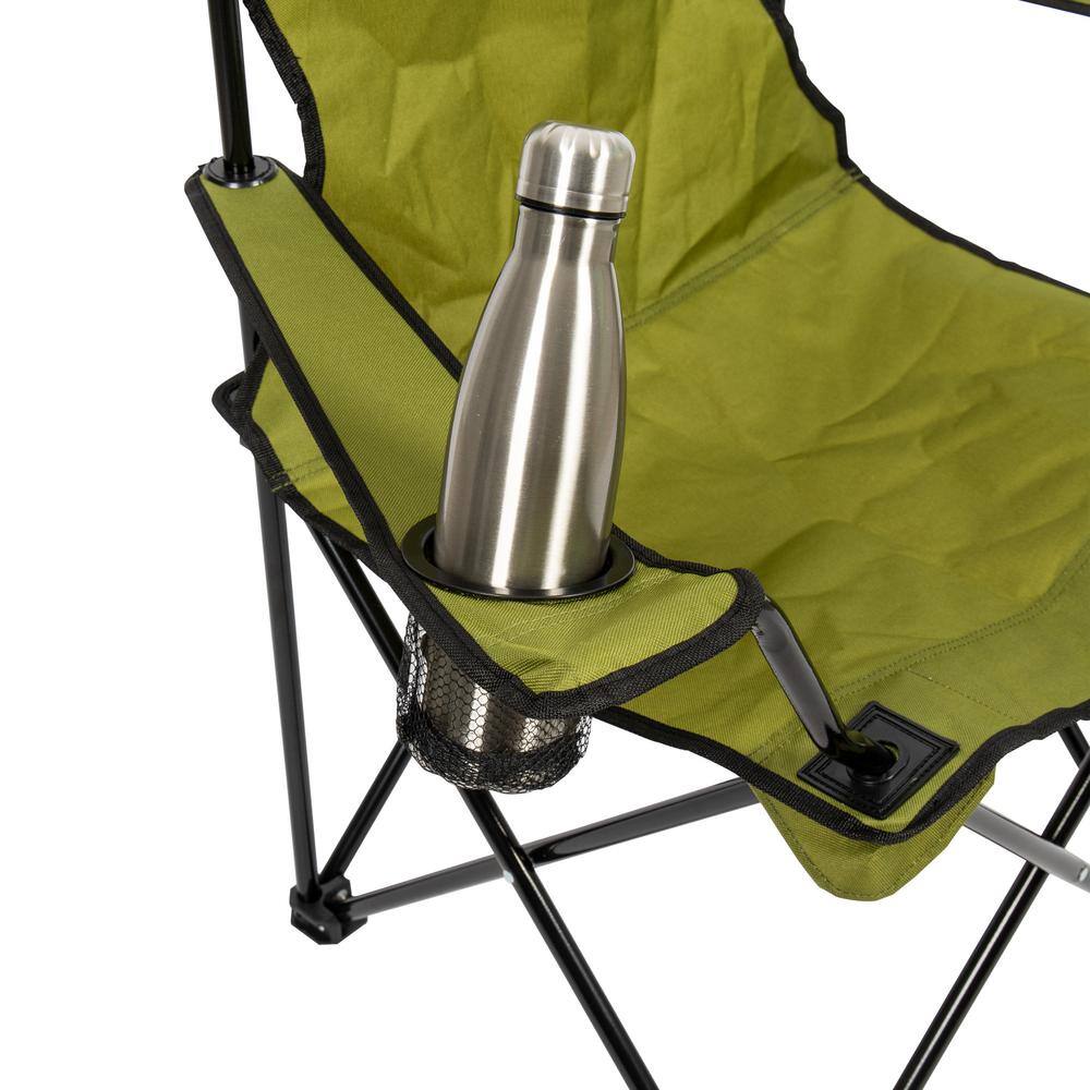 Green Folding Quad Camp Chair with Cup Holder