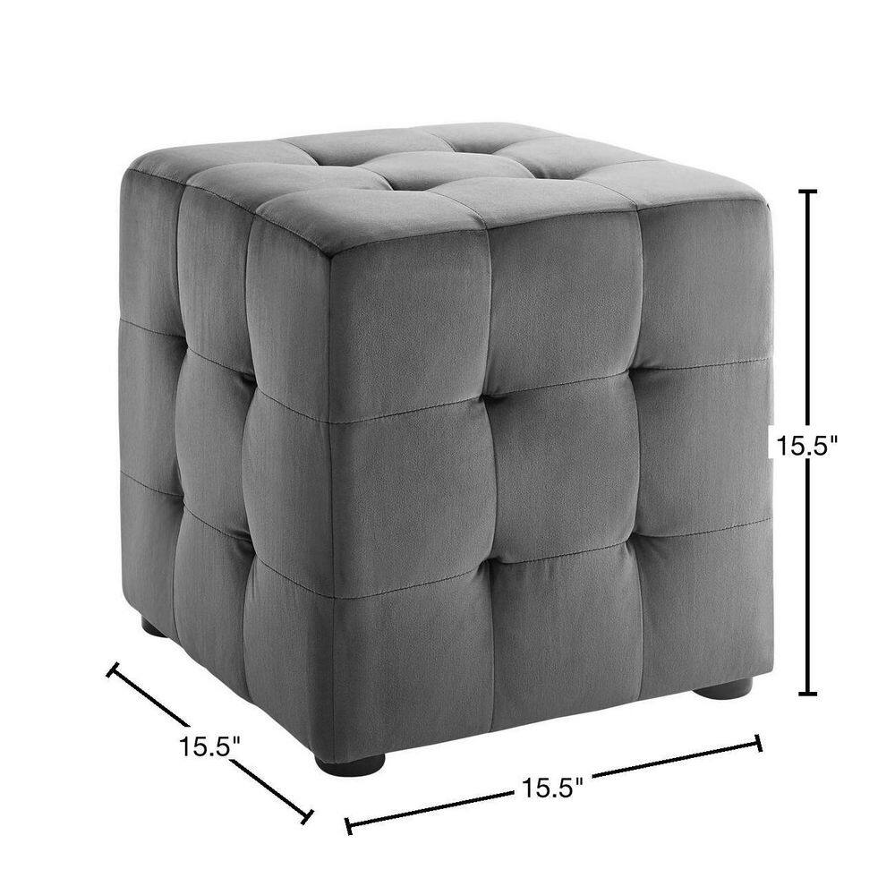 Modway Contour 15.5" Cube Gray Velvet Tufted Ottoman