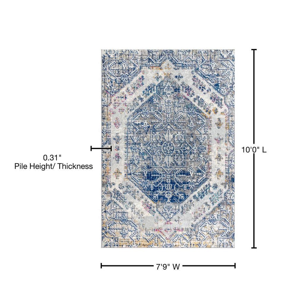 Reversible Blue-Cream 8' x 10' Synthetic Vintage Persian Rug