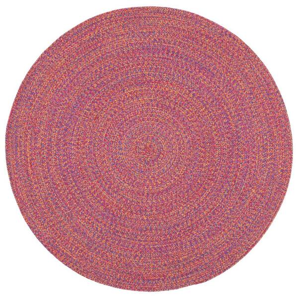 SAFAVIEH Braided Red/Yellow 4 ft. x 4 ft. Solid Color Round Area Rug