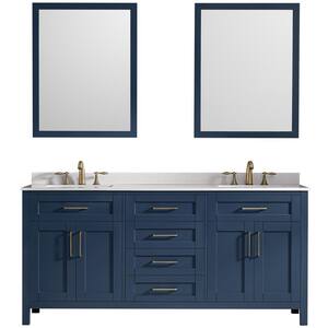 Tahoe 72 in.W Double Sink Vanity in Midnight Blue with Cultured Marble Vanity Top in White with White Basins and Mirrors