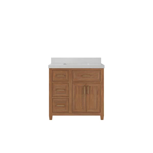 Willow Collections Santa Monica 36 in. W x 22 in. D x 36 in. H Single Sink Bath Vanity Center in Dark Natural with 2" Carrara Quartz Top