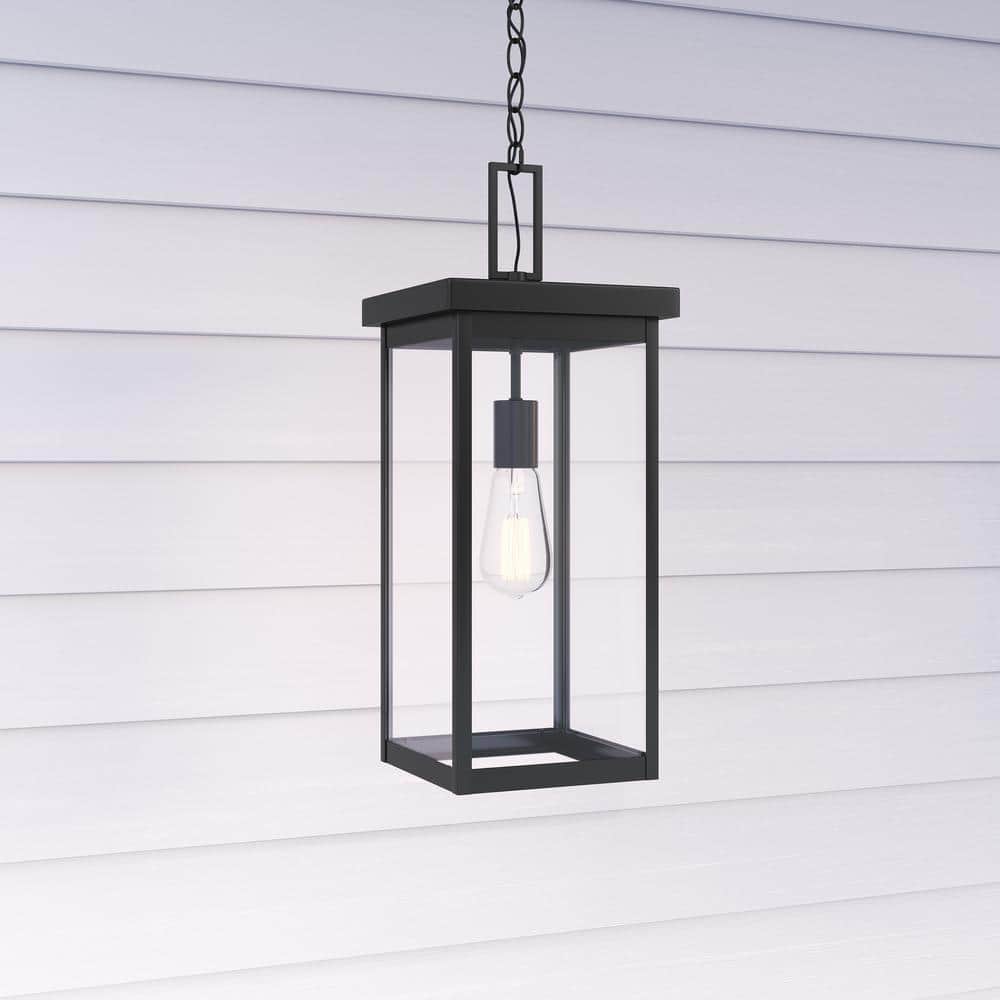 Barkeley 20" Black Powder Coated Outdoor Hanging Lantern with Clear Glass