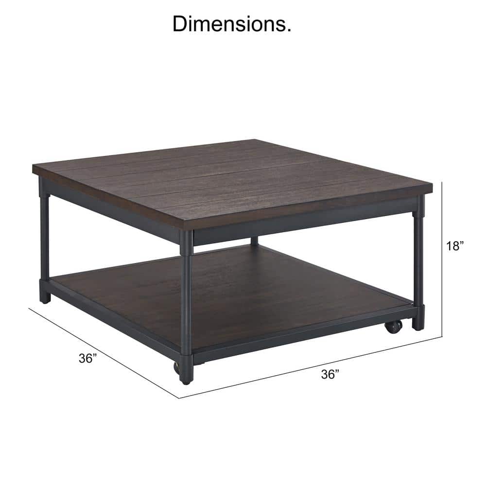 Transitional Prescott 36" Square Lift-Top Cocktail Table in Brown and Black