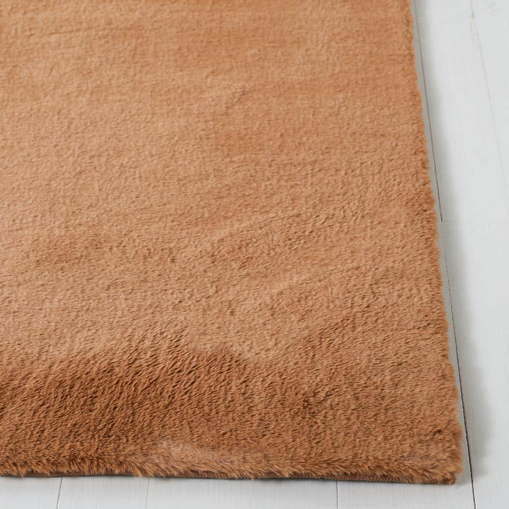 Brown Faux Rabbit Fur Rectangular Washable Area Rug