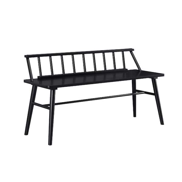 Black Solid Wood Scandinavian Bench with Low Spindle Back (26 in. H x 48 in. W x 17 in. D)