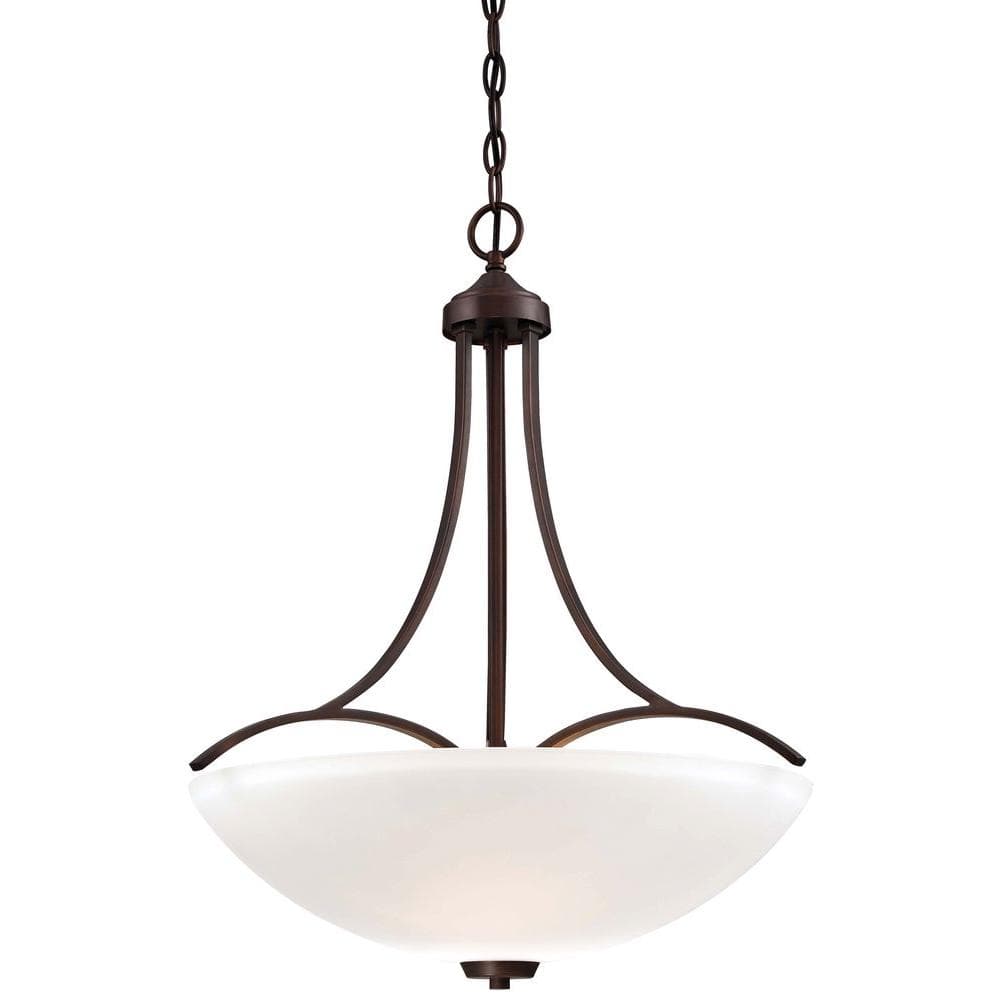 Vintage Bronze 3-Light Bowl Pendant with Etched White Glass