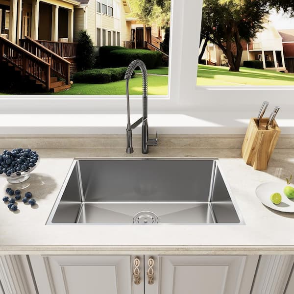 30 in. Drop-In/Undermount Single Bowl 16-Gauge Stainless Steel Kitchen Sink with Bottom Grids